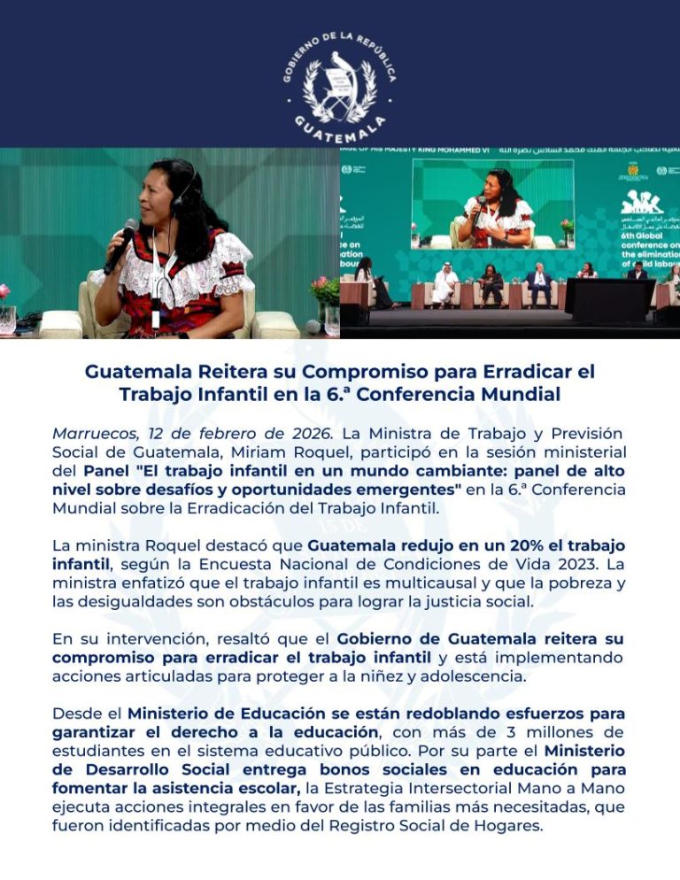 Guatemala Reitera su Compromiso para Erradicar el Trabajo Infantil en la 6.ª Conferencia Mundial 
