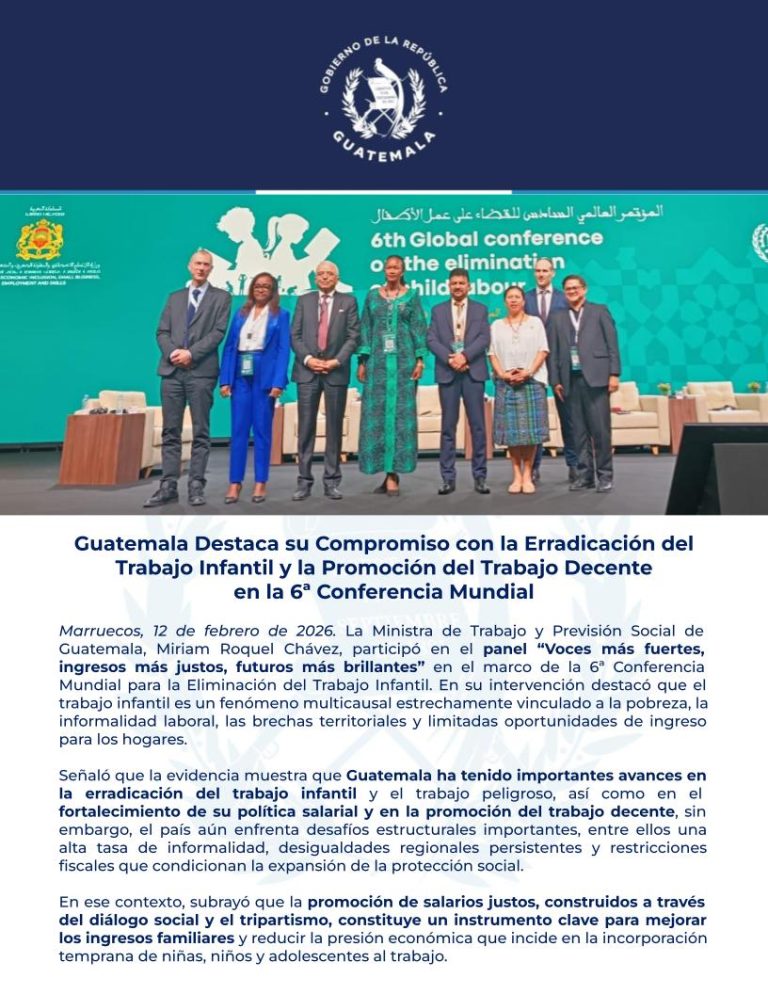 Guatemala Destaca su Compromiso con la Erradicación del Trabajo Infantil y la Promoción del Trabajo Decente en la 6ª Conferencia Mundial 