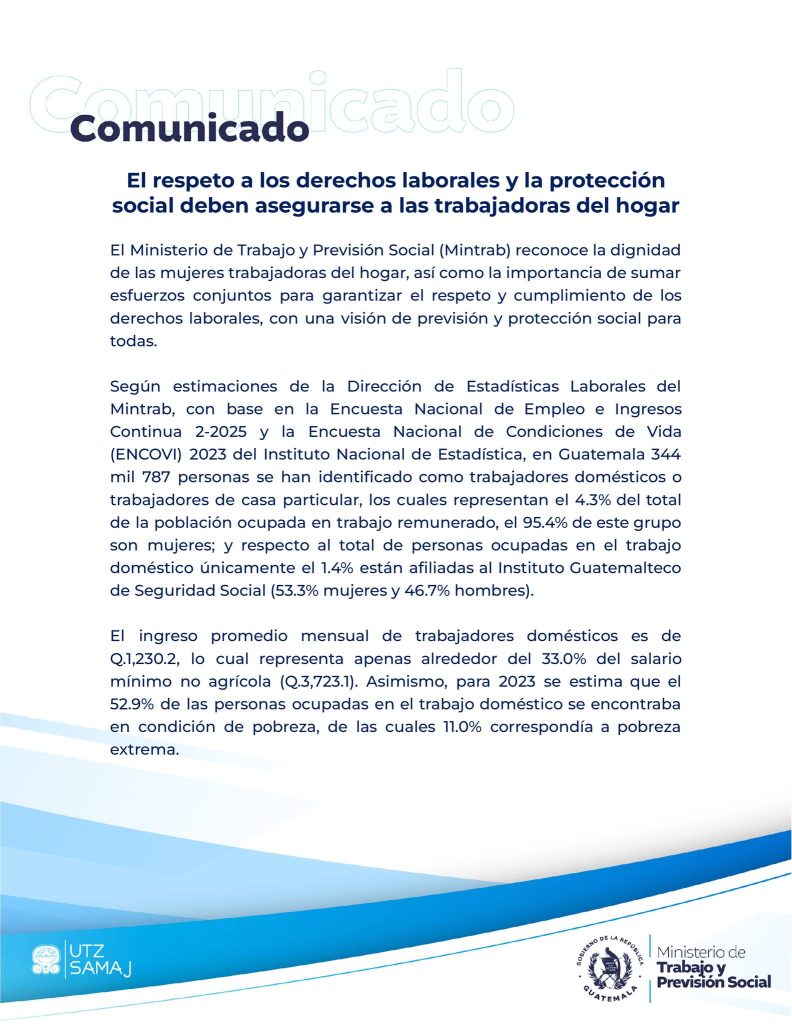 El respeto a los derechos laborales y la protección social deben asegurarse a las trabajadoras del hogar